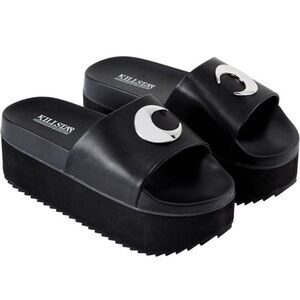 Killstar Black Platform Sandals with Silver Crescent